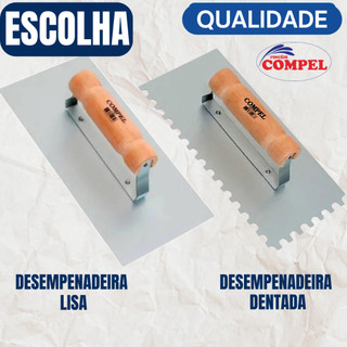 Desempenadeira Aço Dentada ou Lisa 12x25cm Compel Argamassa Massa Corrida Textura