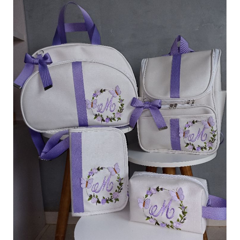 Bolsas maternidade Menina Borboletas Off White com Lilás