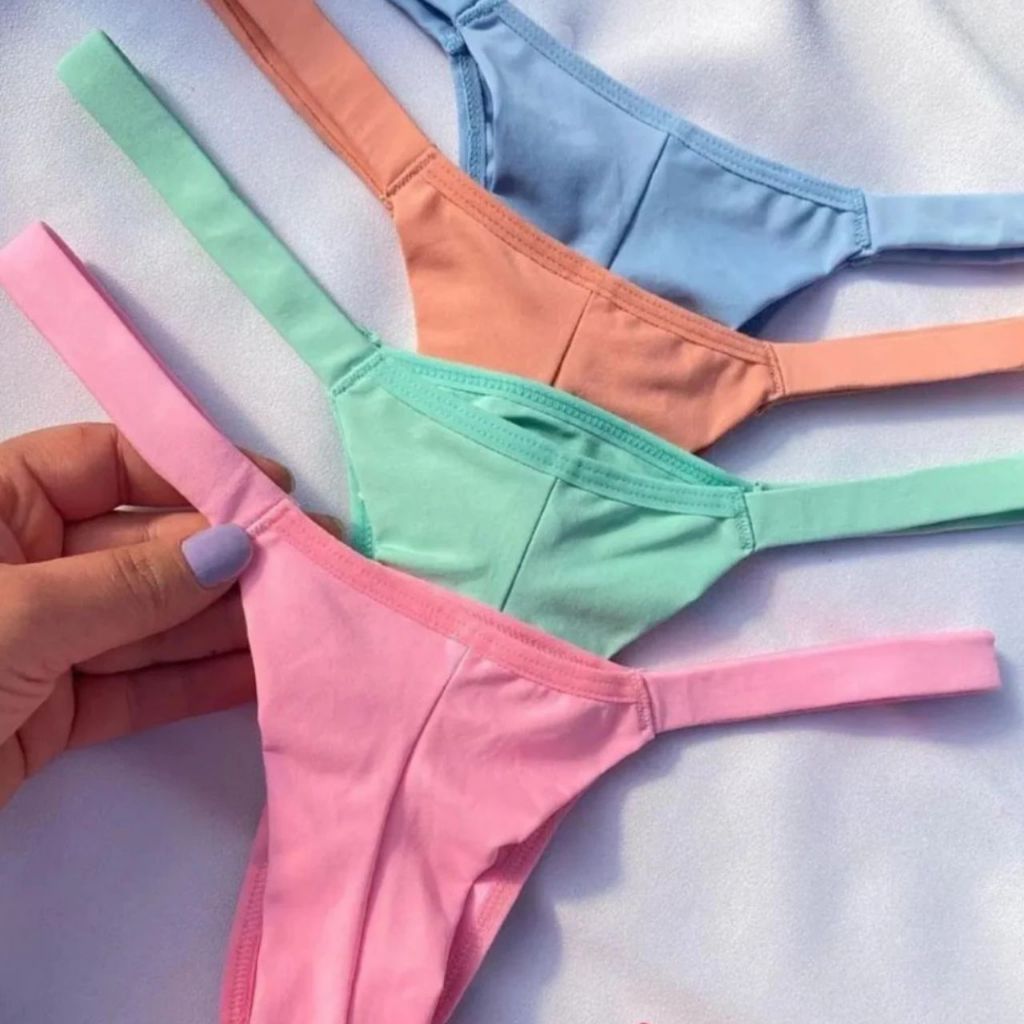 Kit 3 Tanga Fio Duplo Biquini Tecido Premium Tanga com Tirinhas Lingerie Feminina
