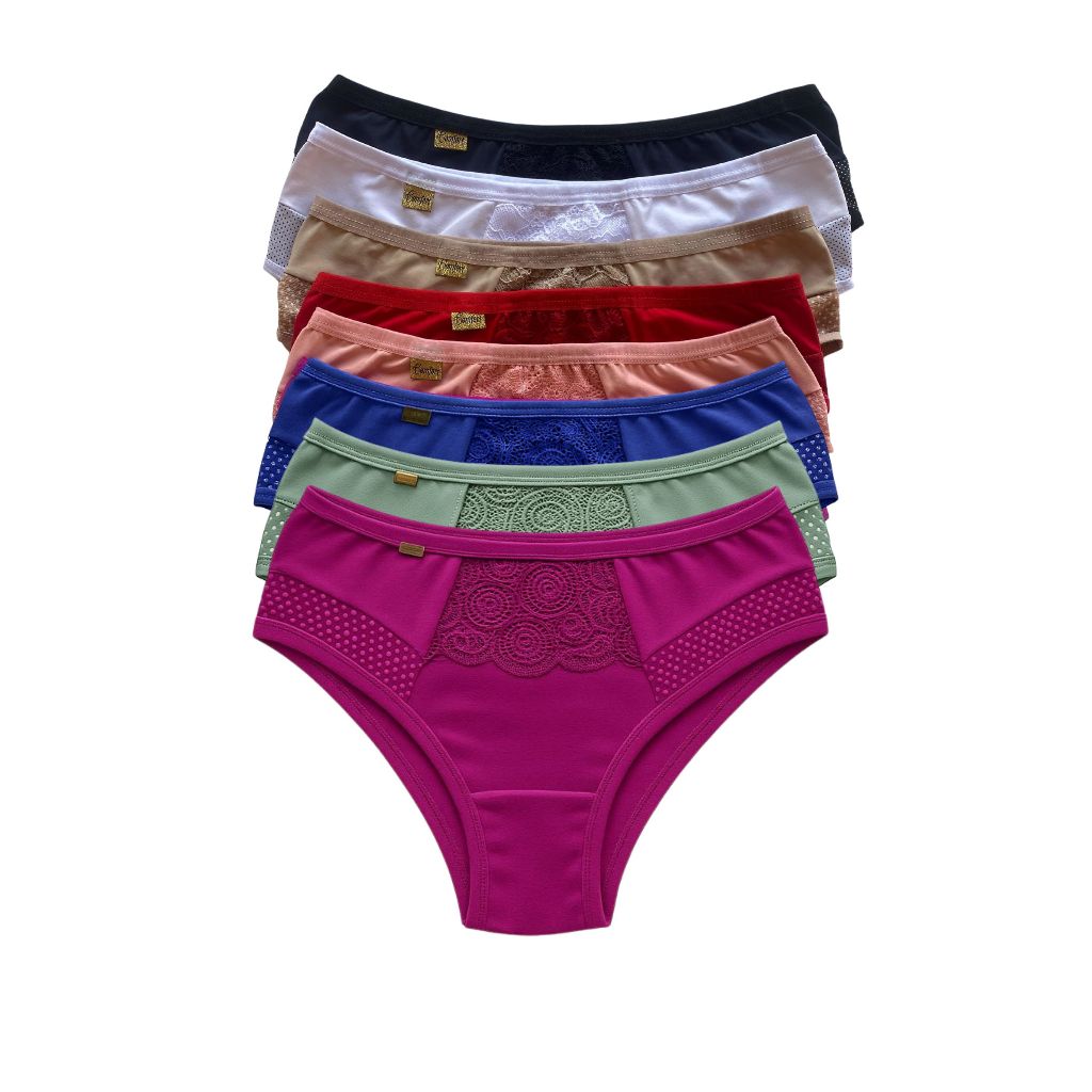 Kit 5 Calcinha Cintura Alta Tangão Cós Alto Conforto Feminina Senhora