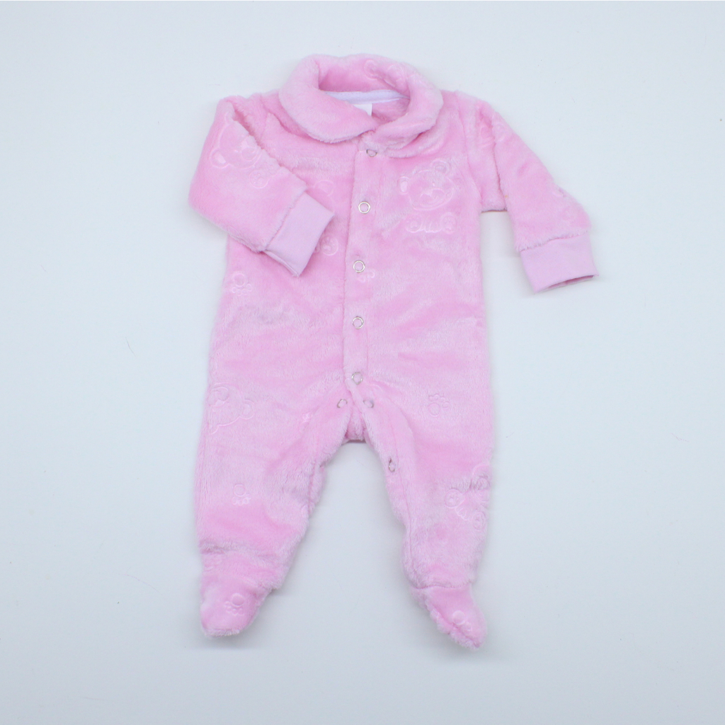 Macacão Tip Top Bebê Prematuro em Fleece Rosa Bebê Ursinho 3D