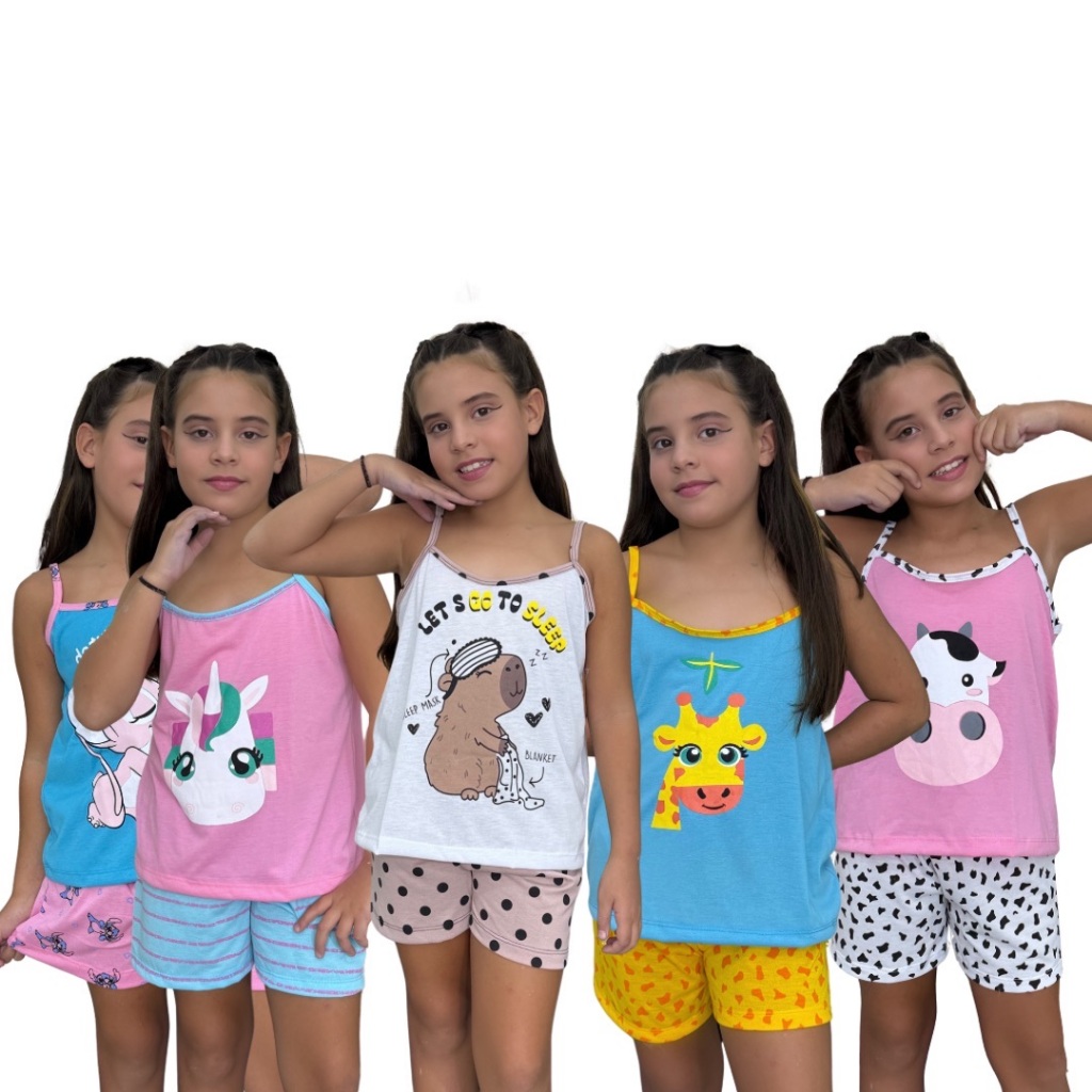 Pijama feminino INFANTIL short dool de Verão Alcinha Short dool Malha Conjunto Baby Doll Personagens