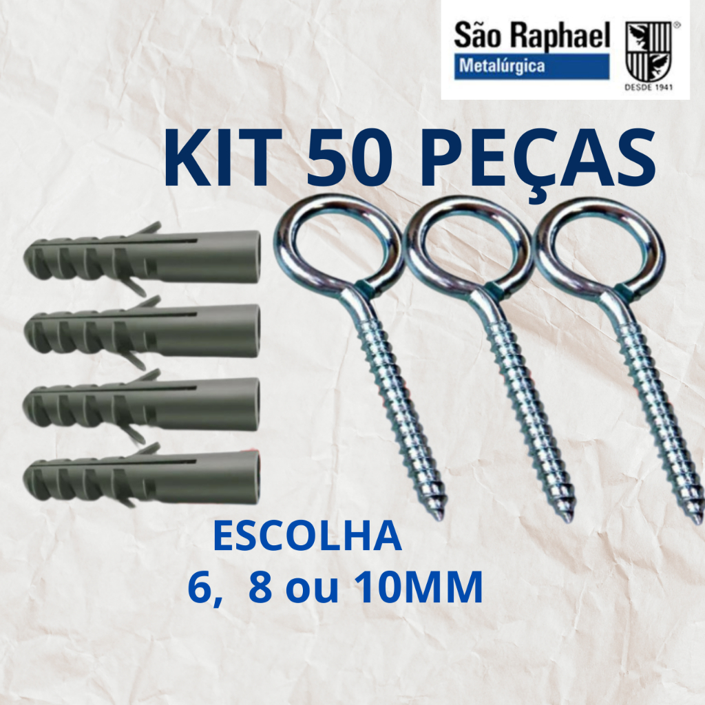Kit de Pitão Fechado e Bucha para Fixação de 6, 8 ou 10 mm - 50 peças - São Raphael