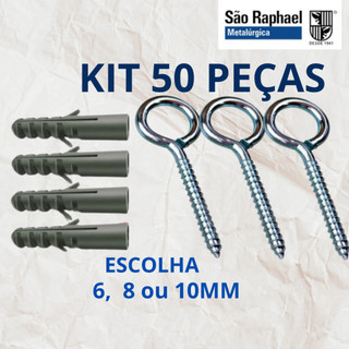 Kit de Pitão Fechado e Bucha para Fixação de 6, 8 ou 10 mm - 50 peças - São Raphael