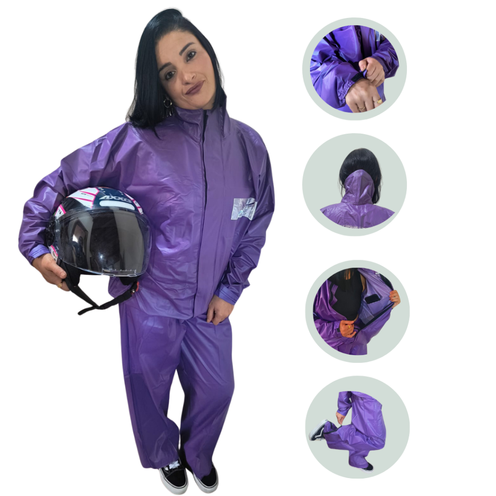 Conjunto Capa de chuva infinity fly feminina Colorida Lilás/ Roxo / Uva