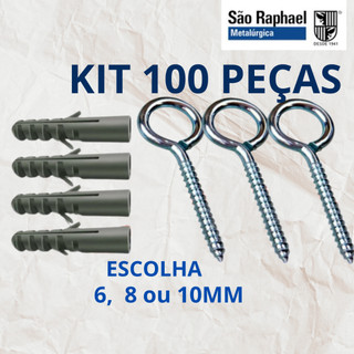 Kit de 50 Pitão Fechado e Bucha para Fixação de 6, 8 ou 10 mm - 100 peças - São Raphael