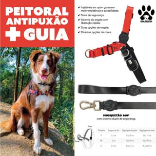 Antipuxão Peitoral para Cachorro com guia padrão 1,20m