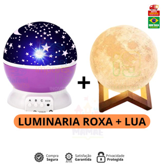 Kit Luminária Projetor Galaxia 360º+ Abajur Mini Lua Cheia LED com Alto Relevo e Base para Decor em Oferta na Shopee