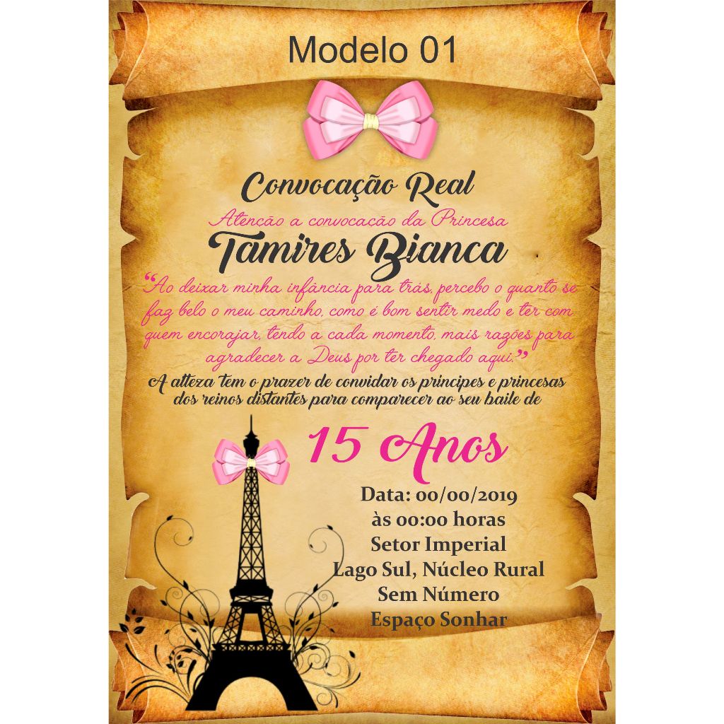 Convite Pergaminho Paris Festa 15 Anos Debutante - Convite Tema Paris + Convites Individuais