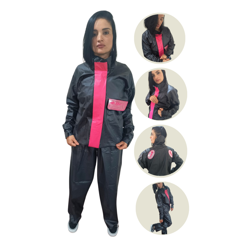 Capa de Chuva Feminina Fly Infinity feminina Preto com Rosa ou Preto com Lilás em Oferta na Shopee