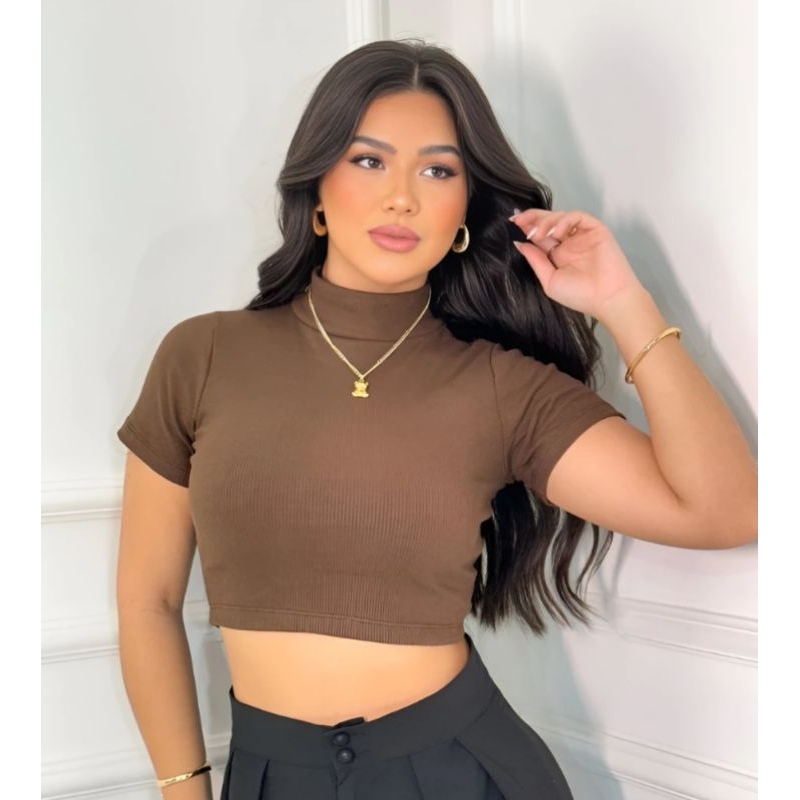 Cropped Canelado Blusa Feminina Canelada Inverno Gola Alta