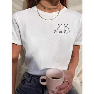 Camiseta Feminina Babylook Tshirt Dois Gatos Minimalistas Irmãos 100% Algodão em Oferta na Shopee