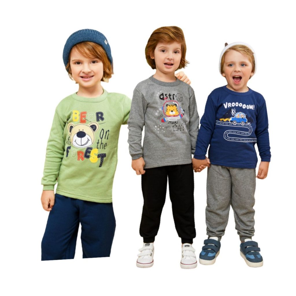 Combo 3 moletom conjunto infantil masculino manga comprida menino frio inverno TAM 4 6 8