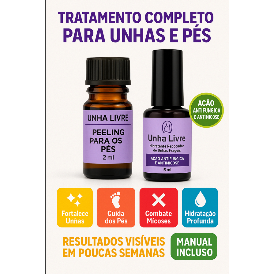 KIT UNHA LIVRE, TRATA ONICOFOSES, MICOSES E FUNGOS 2 PRODUTOS 2 ml+5ml em Oferta na Shopee