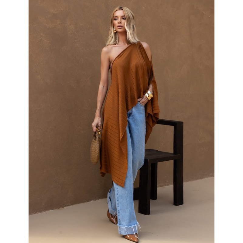 Blusa Bata Regata Multi formas feminina tricô premium tendência novidade bohochic marrom casual social elegante