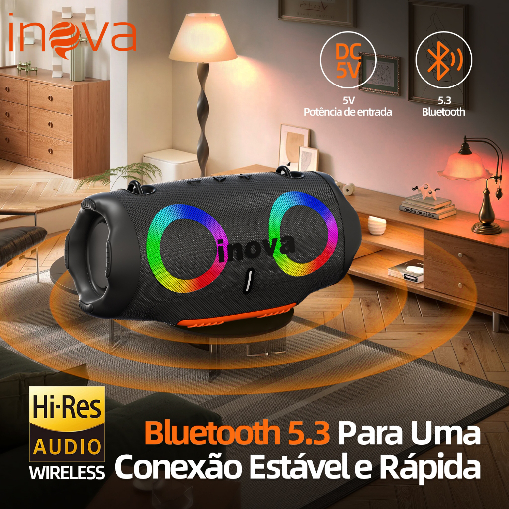 INOVA Caixa de Som Bluetooth Portátil 16W HiFi TWS Caixinha de Som com RGB FM IPX6 Som Est...