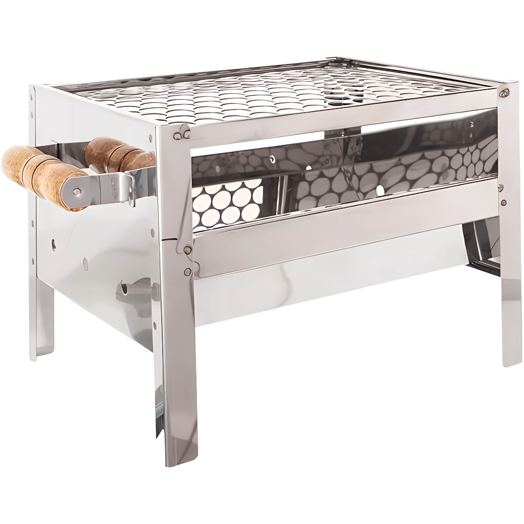 Churrasqueira Carvão Mini 100% Aço Inox Com Grelha Campeira Movel Portátil Pequena Camping Pesca