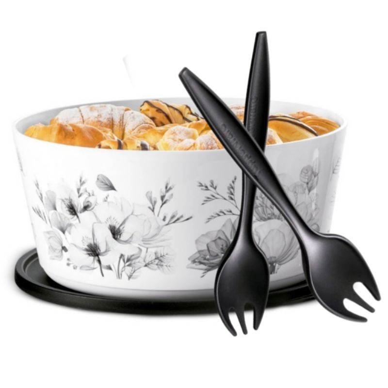 TIGELA ILUMINA 4,3L FLORES SOMBREADAS + PEGADORES ALLEGRA PRETO - TUPPERWARE