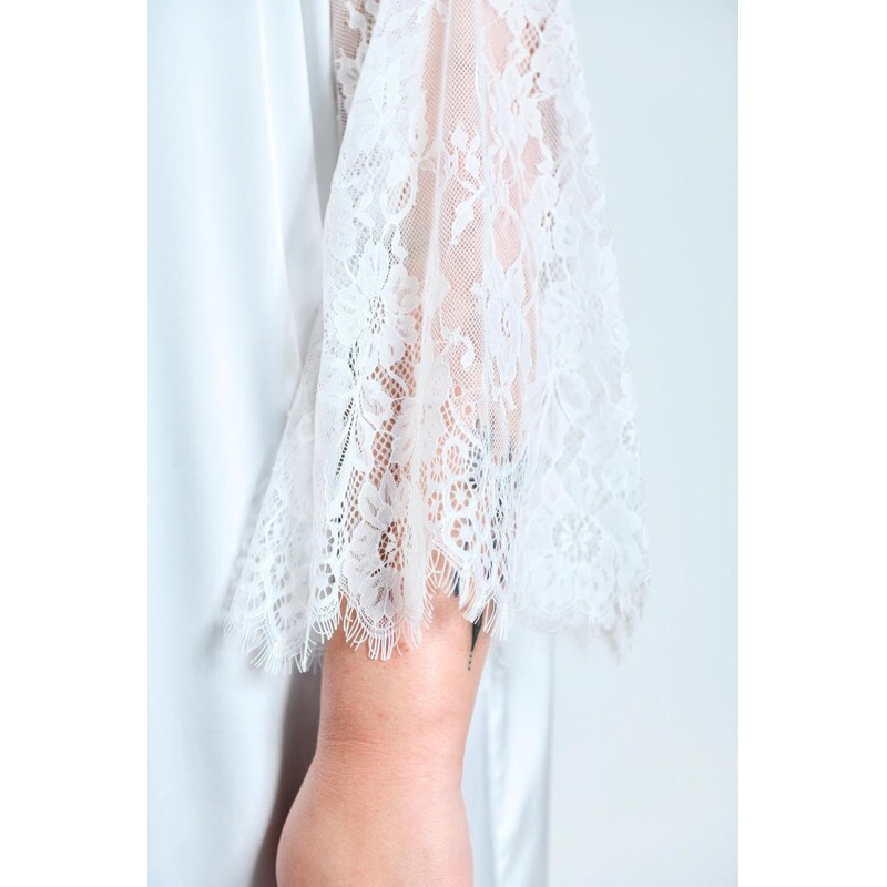 Roupão Noiva Longo Lindíssimo Renda Grande Manga Barra