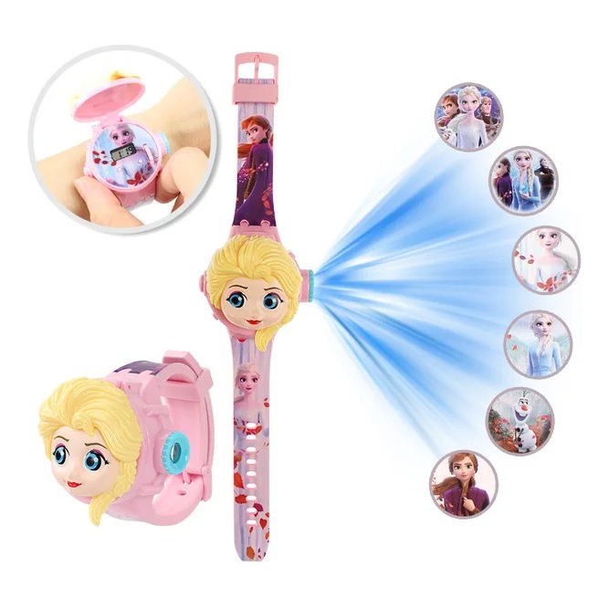 Relógio Infantil Projetor Frozen Elsa Projeta Imagens Reais Mostra a hora de verdade Digital