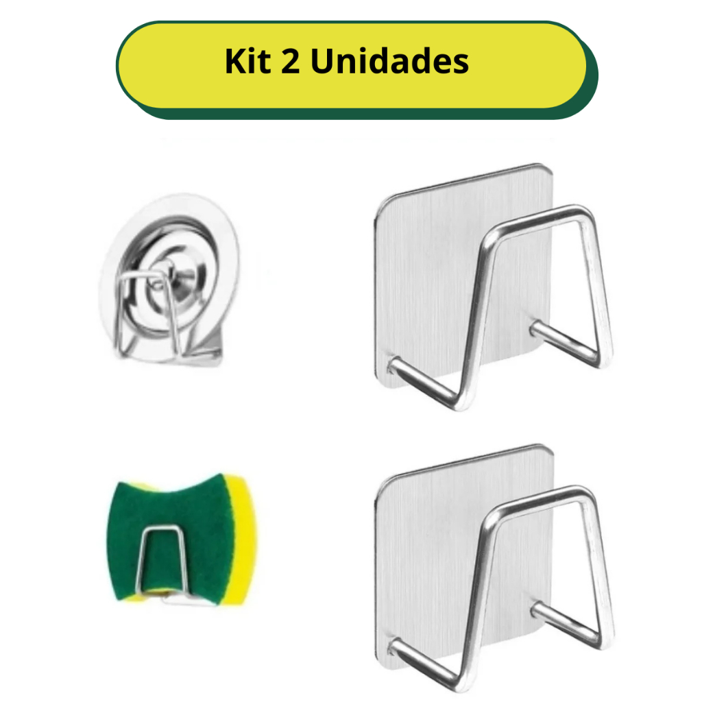 kit 2 Suportes de Inox para Esponja de Pia – Organizador de Cozinha – Cor Prateado