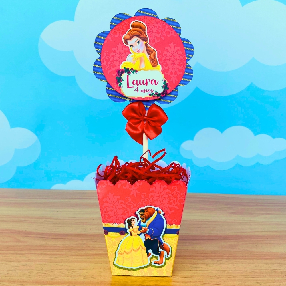 Centro de Mesa A Bela e a Fera Personalizado  Cachepô Lembrancinha para Festa Princesa  Semi Montado Prático e Encantado