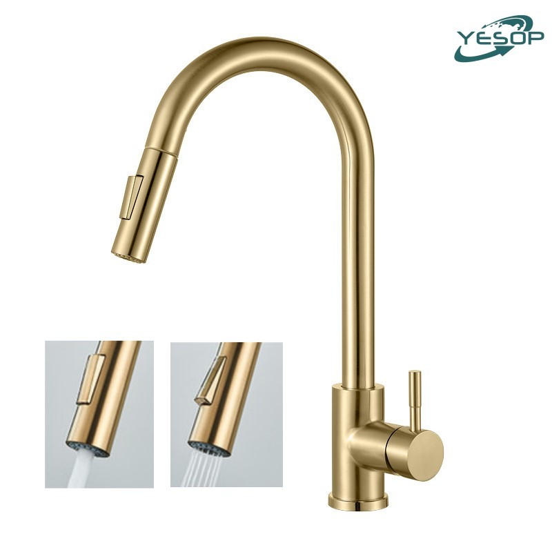 Torneira Cozinha Bancada Gourmet Com Bica Extensível Cor Dourada Escovada Yesop