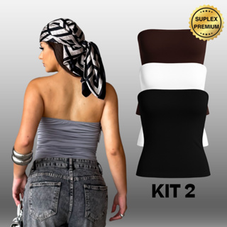 Kit com 2 Tube Top Suplex Faixa Blusa Feminino Duplo Cropped Tubinho Básico Suplex Blogueira Premium em Oferta na Shopee