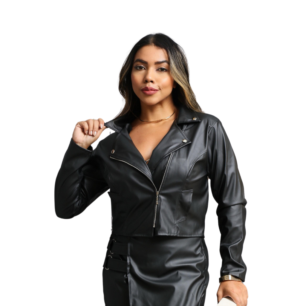 Jaqueta Feminina Couro Fake Moda Blogueira Estilo Inverno em Oferta na Shopee