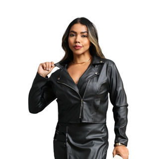Jaqueta Feminina Couro Fake Moda Blogueira Estilo Inverno em Oferta na Shopee