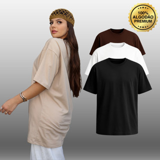 CAMISETA OVERSIZED FEMININA INDIVIDUAL/KIT 2 T-Shirt Lisa Casual 100% Algodão Ombro Caído Streetwear