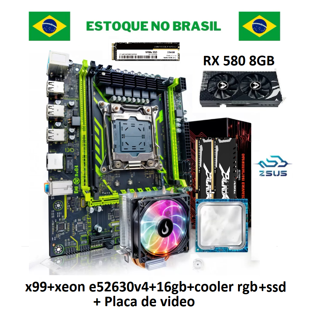 Kit Gamer Upgrade Intel Xeon 2630v4 X99 Machinist 16gb DDR4 + Cooler RGB + RX580 Brasil Pronta Entrega!