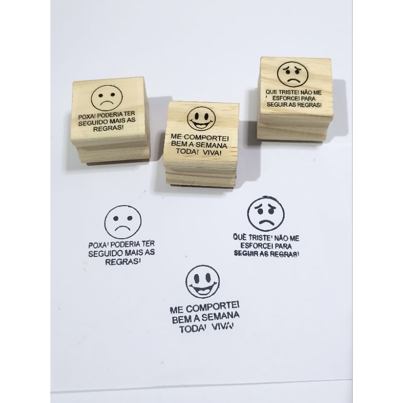 Kit 4 carimbos pedagógico escolar de incentivo emoji personalizado com nome + carimbeira