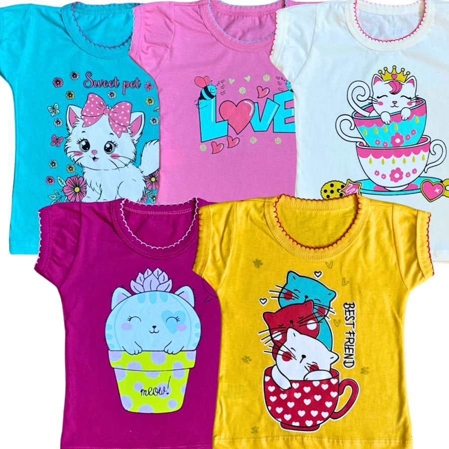Roupa Infantil Menina Kit Sortido Com 5 Blusas Infantil 100% Algodão Varias Estampas