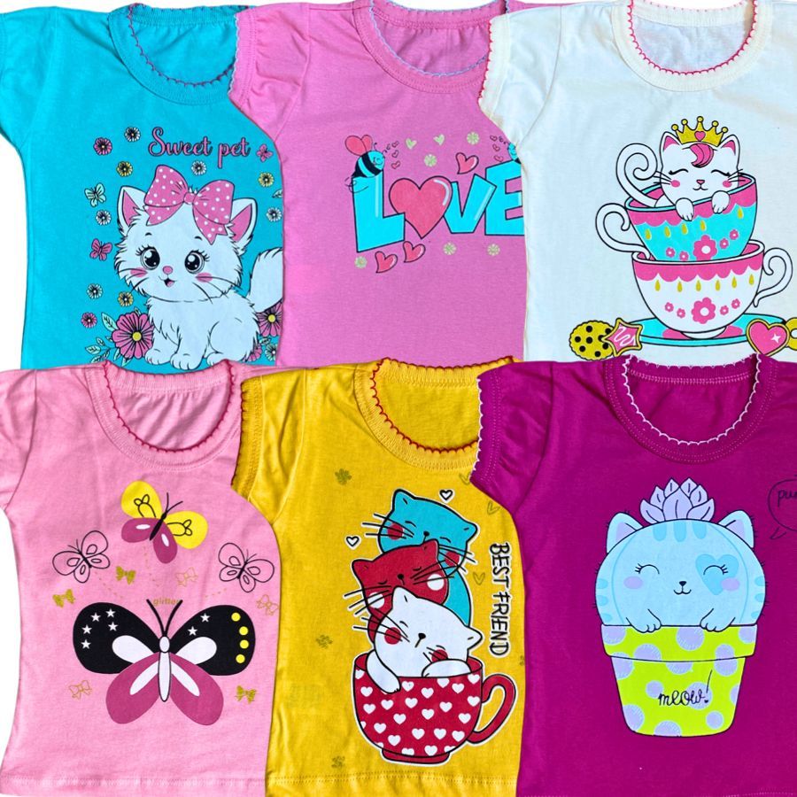 Roupa Infantil Menina Kit Sortido Com 6 Blusas Infantil 100% Algodão Varias Estampas