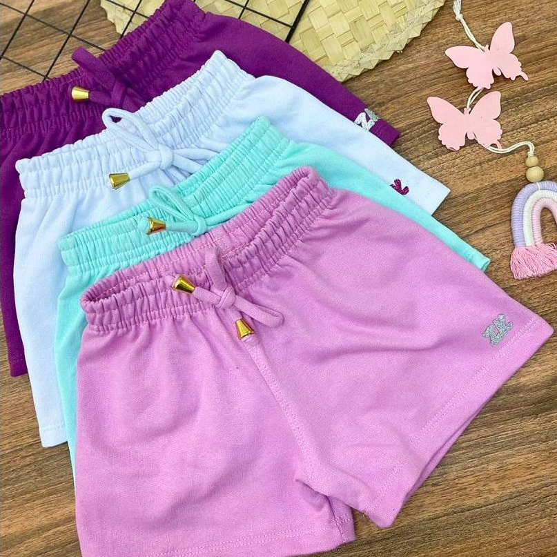 Short Infantil Menina Kit Sortido Com 4 Shorts Feminino Infantil Moletom 100% Algodão