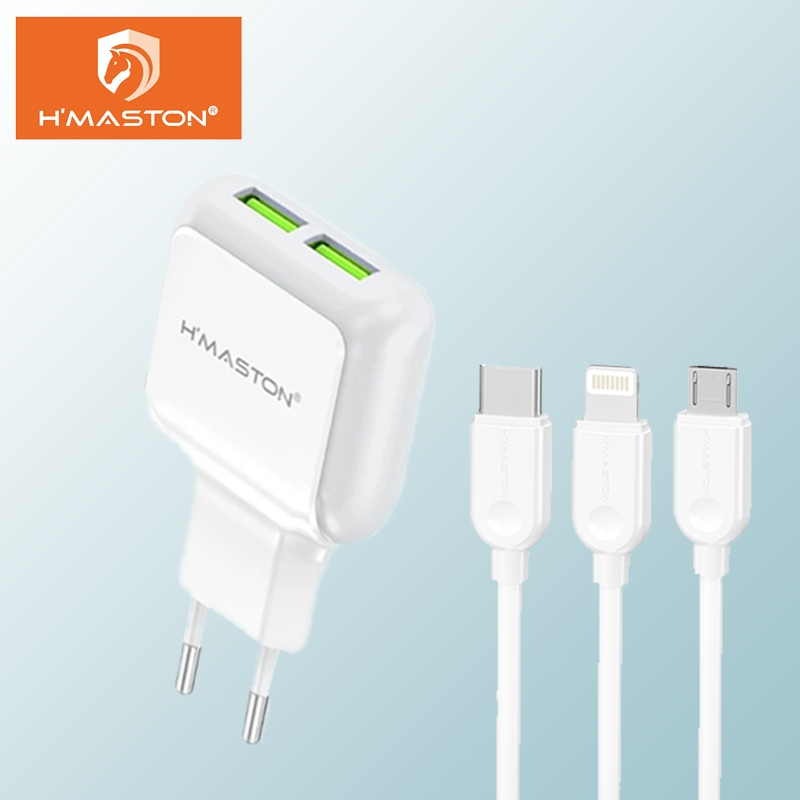 Electro Nest Carregador Turbo Power Carregamento seguro 2USB Compatível V8/IOS/Tipo-C Y29