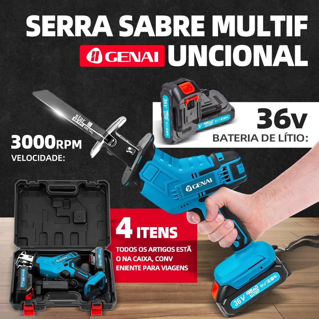 Serra elétrica portátil sem escova 36V serra de sabre serra de corte pode cortar osso madeira lata