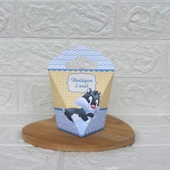 PEGUE E MONTE - Caixinha Coração Triangulove personalizada Baby Looney Toones Azul - Lembrancinhas -Festa de Aniversário