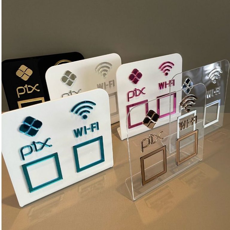 Placa Pix Wifi QrCode Acrílico Display Duplo Mesa Balcão