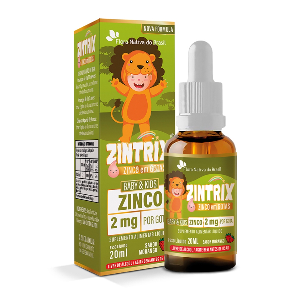 Zintrix Suplemento Infantil de Zinco (Zinco 2mg/gota) 20ml Sabor Morango - Flora Nativa do Brasil em Oferta na Shopee