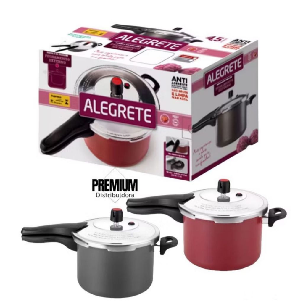 Imagem Panela Pressão 4,5 Litros Fechamento Externo Antiaderente Teflon Varias Cores Cozimento Rapido