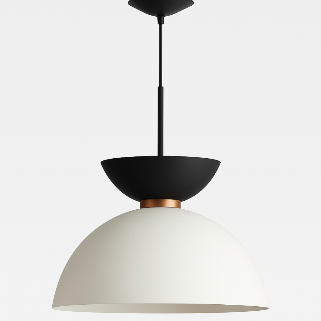 Lustre Pendente Meia Lua Infinity Branco c/ Preto Sala Cozinha Teto Decoração Elegante