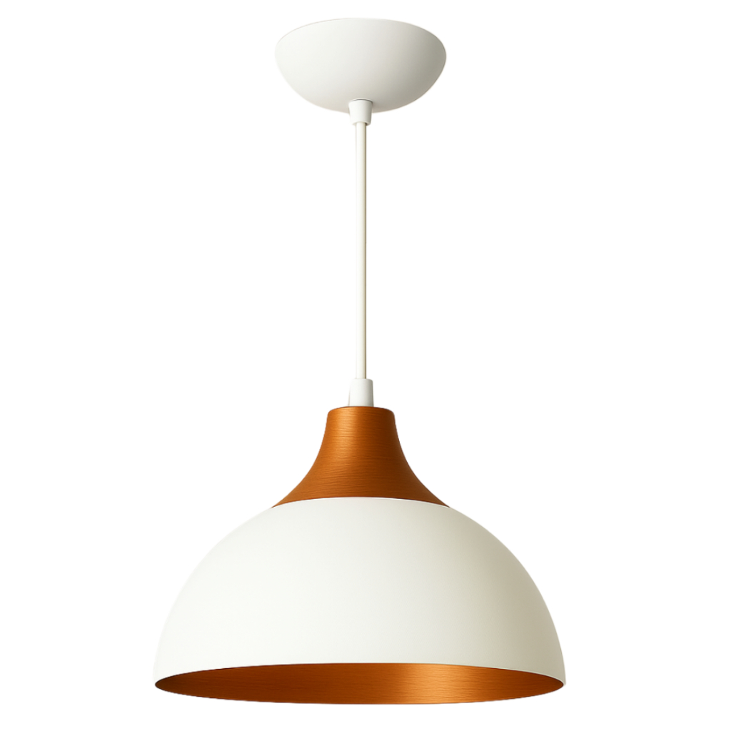 Lustre Pendente Panamá Branco com Cobre 30cm Alumínio E27 Sala Cozinha