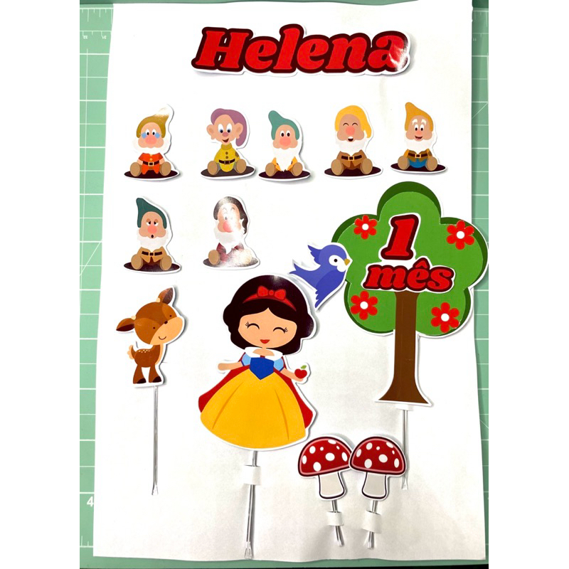 Topo de Bolo Branca de Neve Personalizado | Tema Encantado - Mesversário e Aniversário