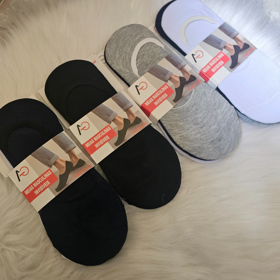 Kit 3 a 12 Pares Meia Invisível Sapatilha Unissex Feminina Masculina Confortável Esporte Trabalho