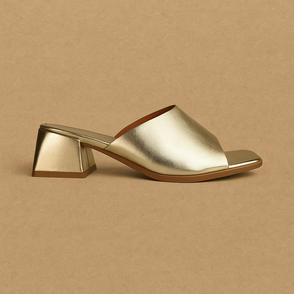 Sandalia Feminina Salto Baixo Tamanco Peep Toe Mule Confortável Croco Caramelo