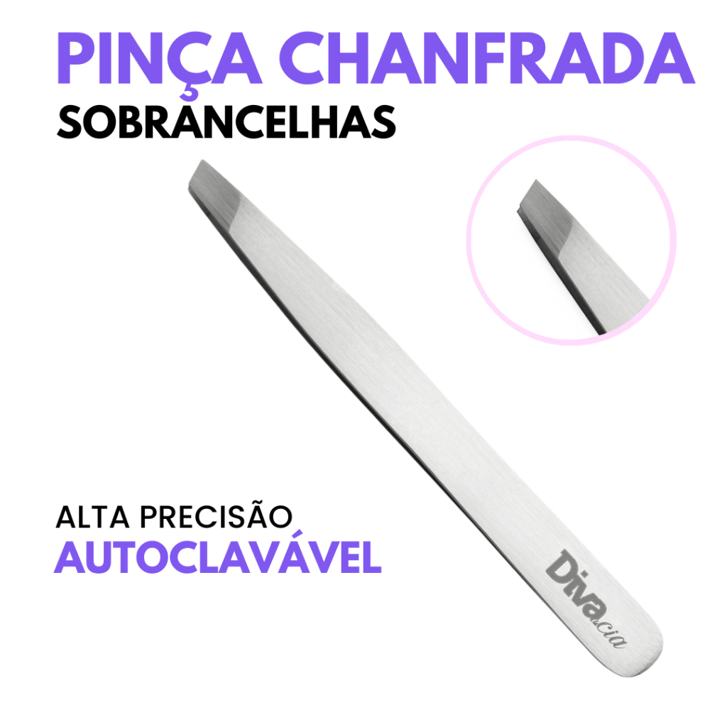 Pinça para Sobrancelhas Ponta Chanfrada Profissional de Alta Precisão Autoclavável