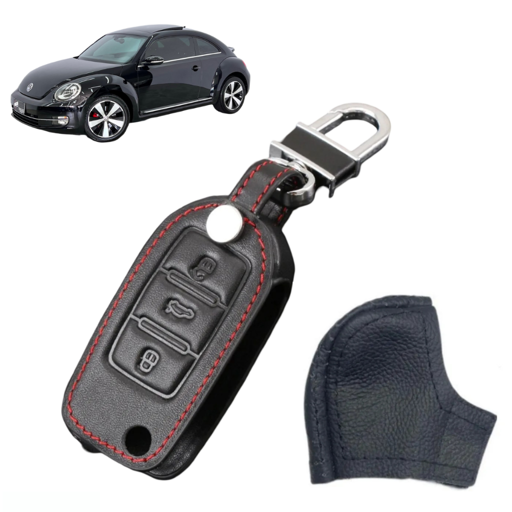 Kit Capas Manopla Câmbio Automático E Capa Chave Canivete 3 Botões Novo Fusca 2013 Á 2016