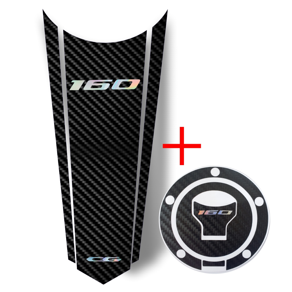 Compativel Adesivo gravata fibra d carbono moto CG 160  com  logo holográfico / medida 28,5cm x 13cm bocal fibra carbono em Oferta na Shopee